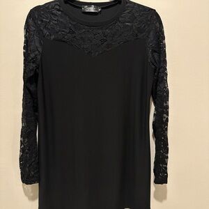 Sympli Black Lace Long Sleeve Tunic Blouse